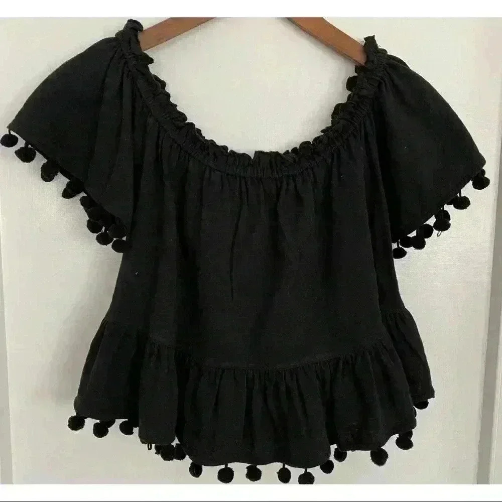 Bnwt Highline Collective Black Shirt with Pom Pom Feinge Size  Sm.